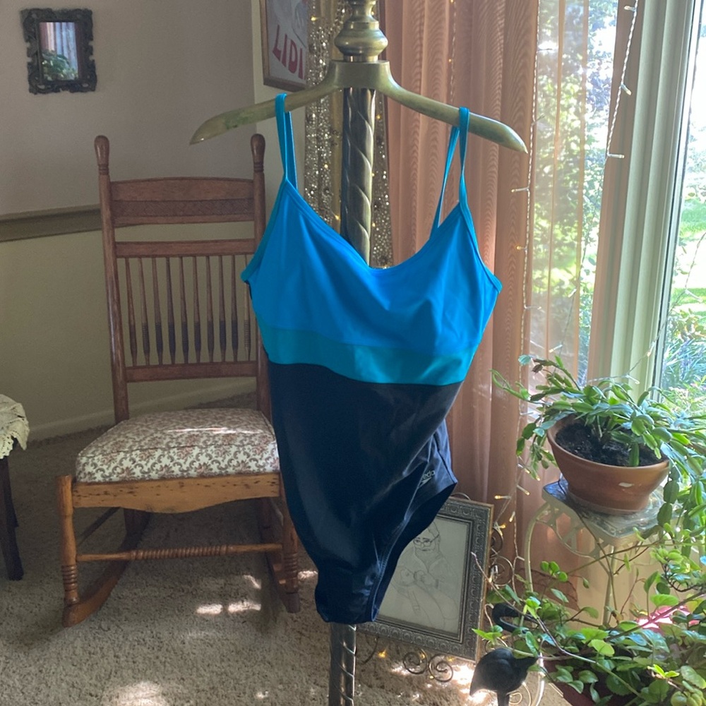Speedo with blue and green top, black bottom